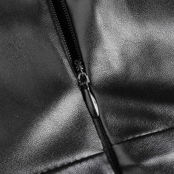 Cider Black Midi Faux Leather Dress with Gold Chain Straps - Picture 5 of 6